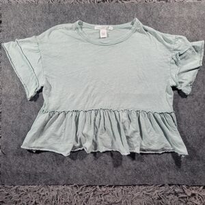 Altar'd State | Women 100% Cotton Boxy Cropped Top Ruffle Hem Preppy Cottagecore